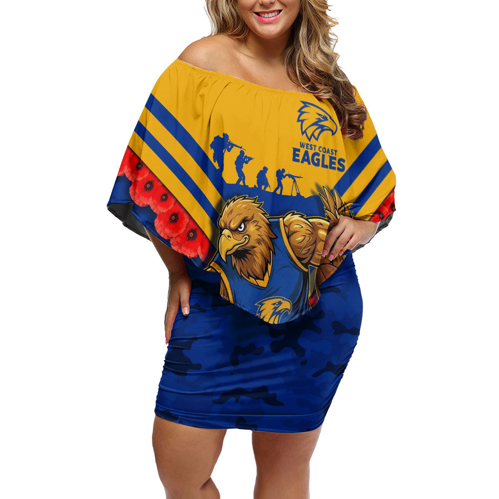 Personalised West Coast Eagles ANZAC Off Shoulder Short Dress Military Remembrance Australian Football Mascot Camouflage