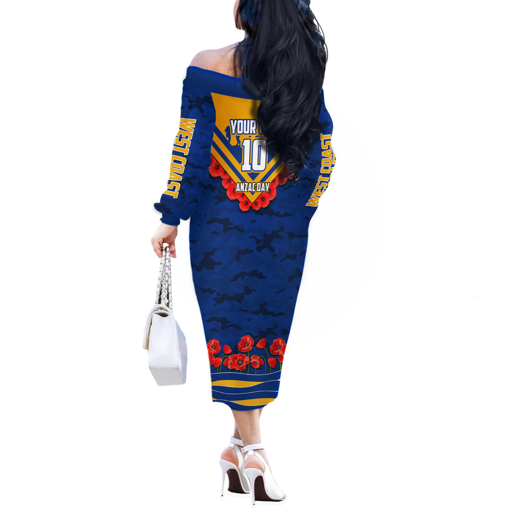 Personalised West Coast Eagles ANZAC Off The Shoulder Long Sleeve Dress Military Remembrance Australian Football Mascot Camouflage