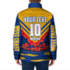 Personalised West Coast Eagles ANZAC Padded Jacket Military Remembrance Australian Football Mascot Camouflage