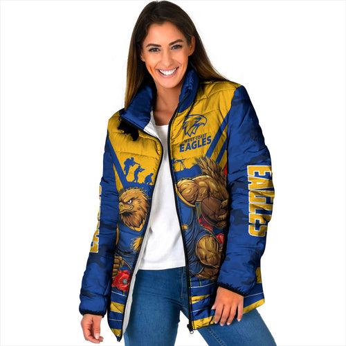 Personalised West Coast Eagles ANZAC Padded Jacket Military Remembrance Australian Football Mascot Camouflage