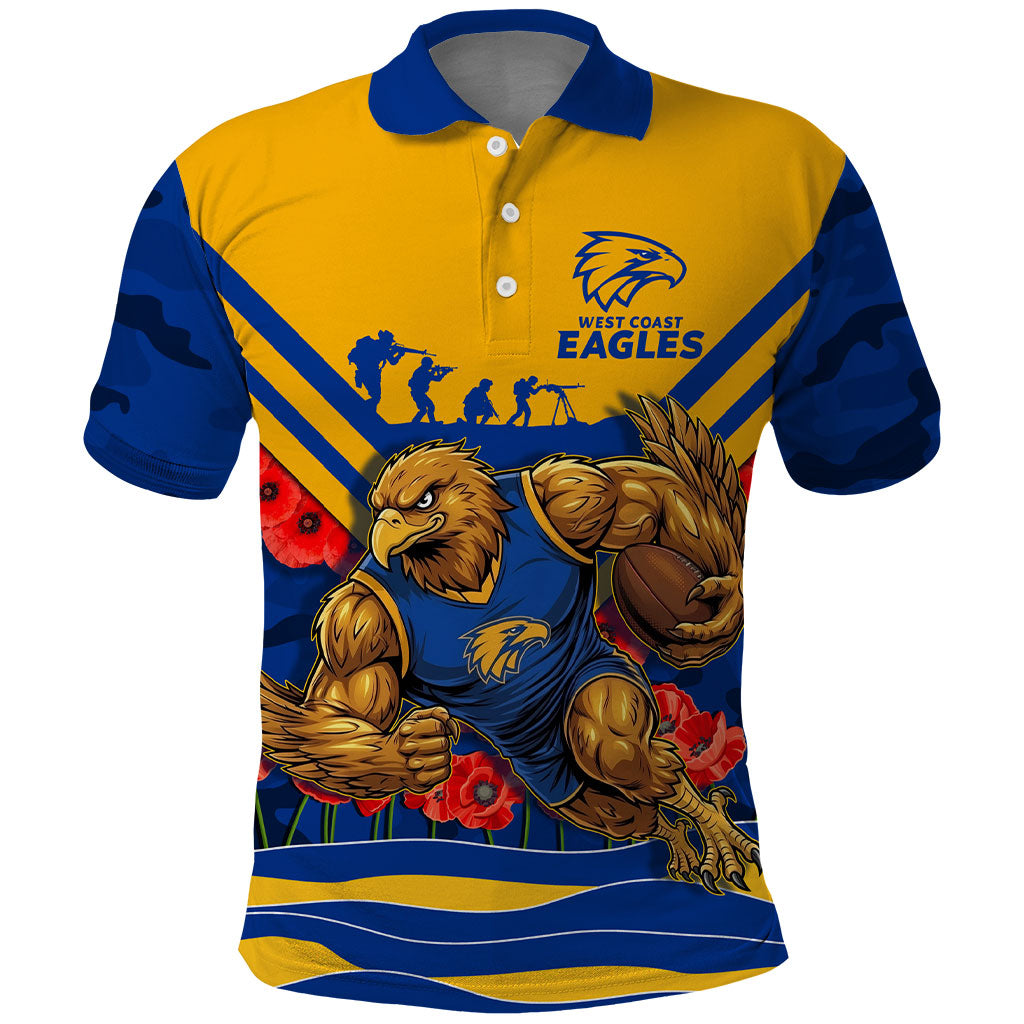 Personalised West Coast Eagles ANZAC Polo Shirt Military Remembrance Australian Football Mascot Camouflage