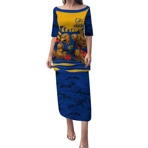 Personalised West Coast Eagles ANZAC Puletasi Military Remembrance Australian Football Mascot Camouflage