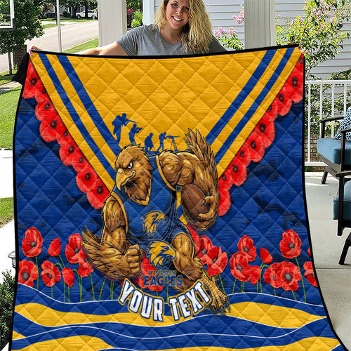 Personalised West Coast Eagles ANZAC Quilt Military Remembrance Australian Football Mascot Camouflage