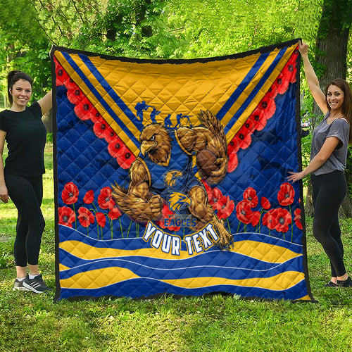 Personalised West Coast Eagles ANZAC Quilt Military Remembrance Australian Football Mascot Camouflage