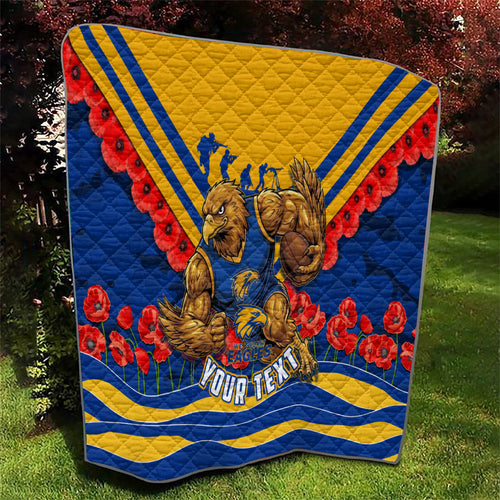 Personalised West Coast Eagles ANZAC Quilt Military Remembrance Australian Football Mascot Camouflage
