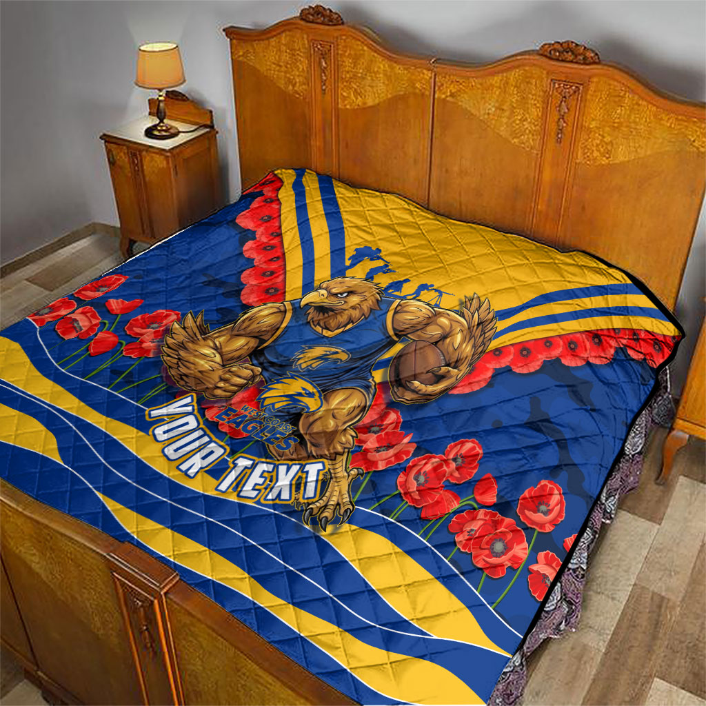 Personalised West Coast Eagles ANZAC Quilt Military Remembrance Australian Football Mascot Camouflage