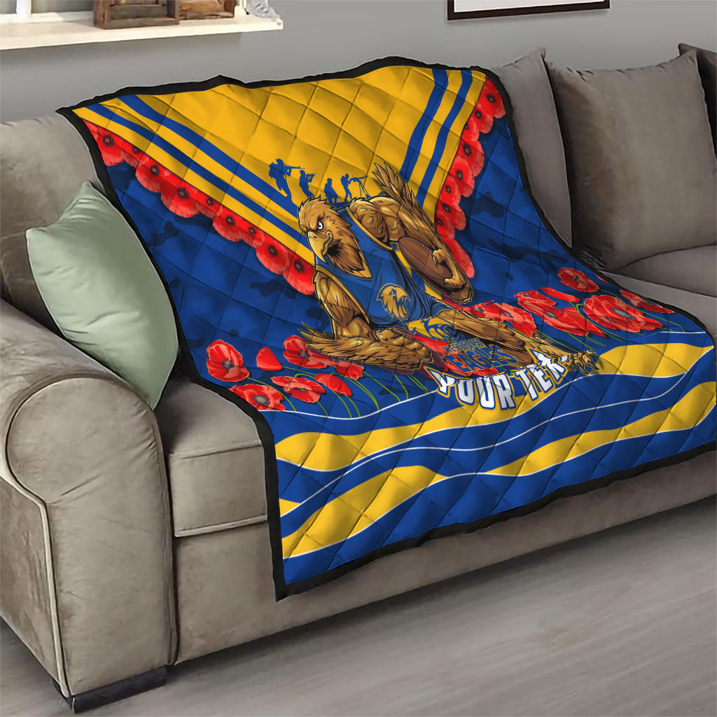 Personalised West Coast Eagles ANZAC Quilt Military Remembrance Australian Football Mascot Camouflage