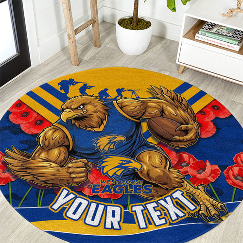 Personalised West Coast Eagles ANZAC Round Carpet Military Remembrance Australian Football Mascot Camouflage