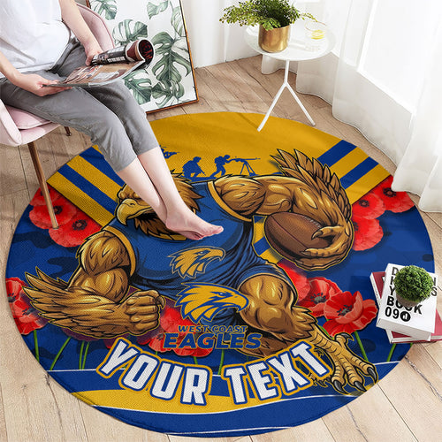 Personalised West Coast Eagles ANZAC Round Carpet Military Remembrance Australian Football Mascot Camouflage