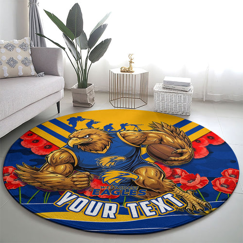 Personalised West Coast Eagles ANZAC Round Carpet Military Remembrance Australian Football Mascot Camouflage