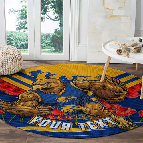 Personalised West Coast Eagles ANZAC Round Carpet Military Remembrance Australian Football Mascot Camouflage