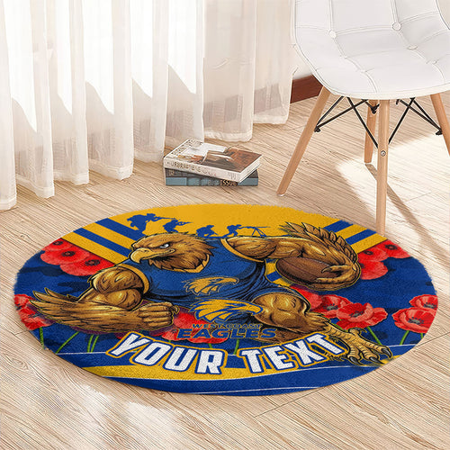 Personalised West Coast Eagles ANZAC Round Carpet Military Remembrance Australian Football Mascot Camouflage