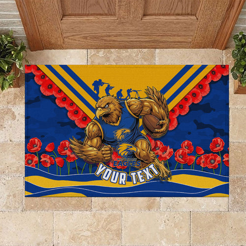 Personalised West Coast Eagles ANZAC Rubber Doormat Military Remembrance Australian Football Mascot Camouflage