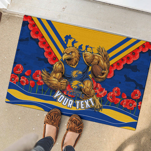 Personalised West Coast Eagles ANZAC Rubber Doormat Military Remembrance Australian Football Mascot Camouflage