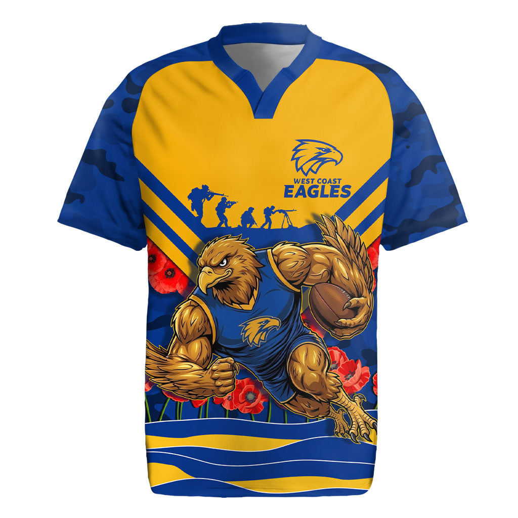 Personalised West Coast Eagles ANZAC Rugby Jersey Military Remembrance Australian Football Mascot Camouflage