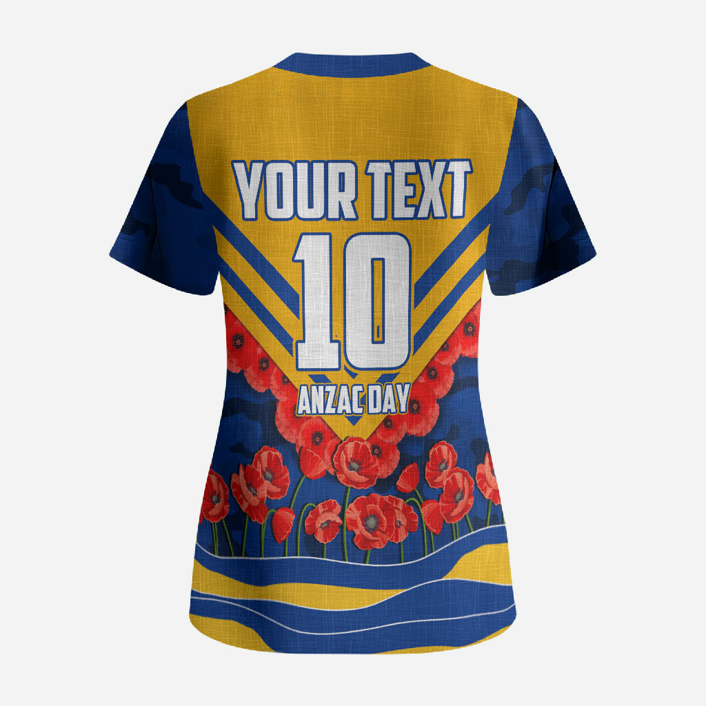 Personalised West Coast Eagles ANZAC Scrub Top Military Remembrance Australian Football Mascot Camouflage