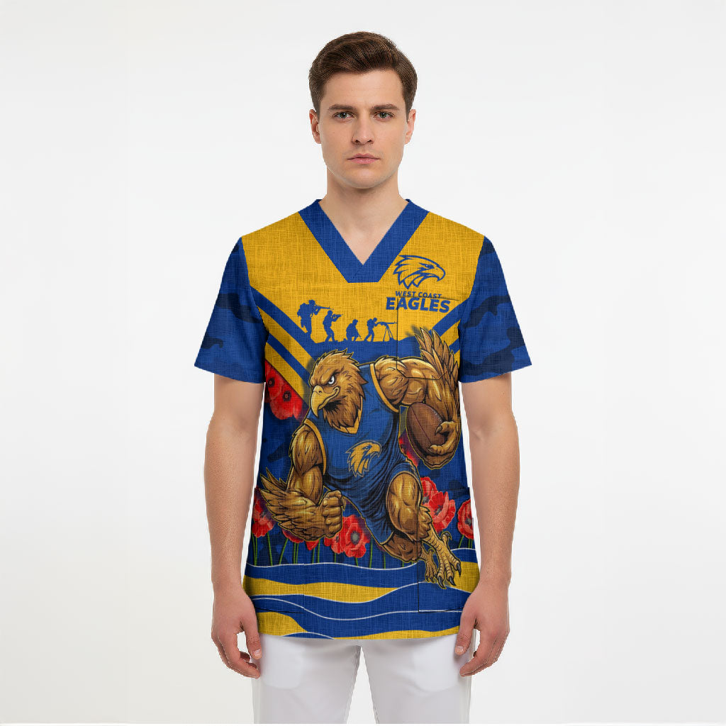 Personalised West Coast Eagles ANZAC Scrub Top Military Remembrance Australian Football Mascot Camouflage