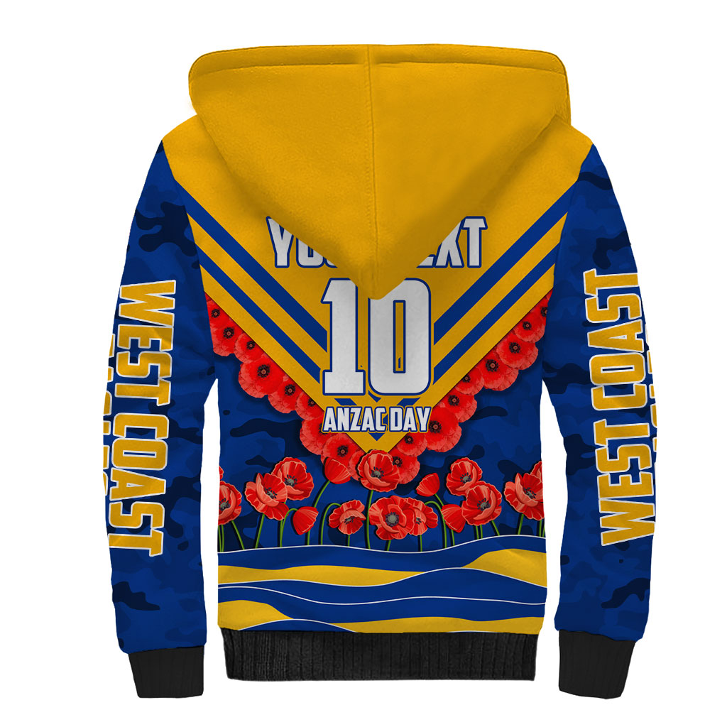 Personalised West Coast Eagles ANZAC Sherpa Hoodie Military Remembrance Australian Football Mascot Camouflage