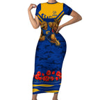 Personalised West Coast Eagles ANZAC Short Sleeve Bodycon Dress Military Remembrance Australian Football Mascot Camouflage