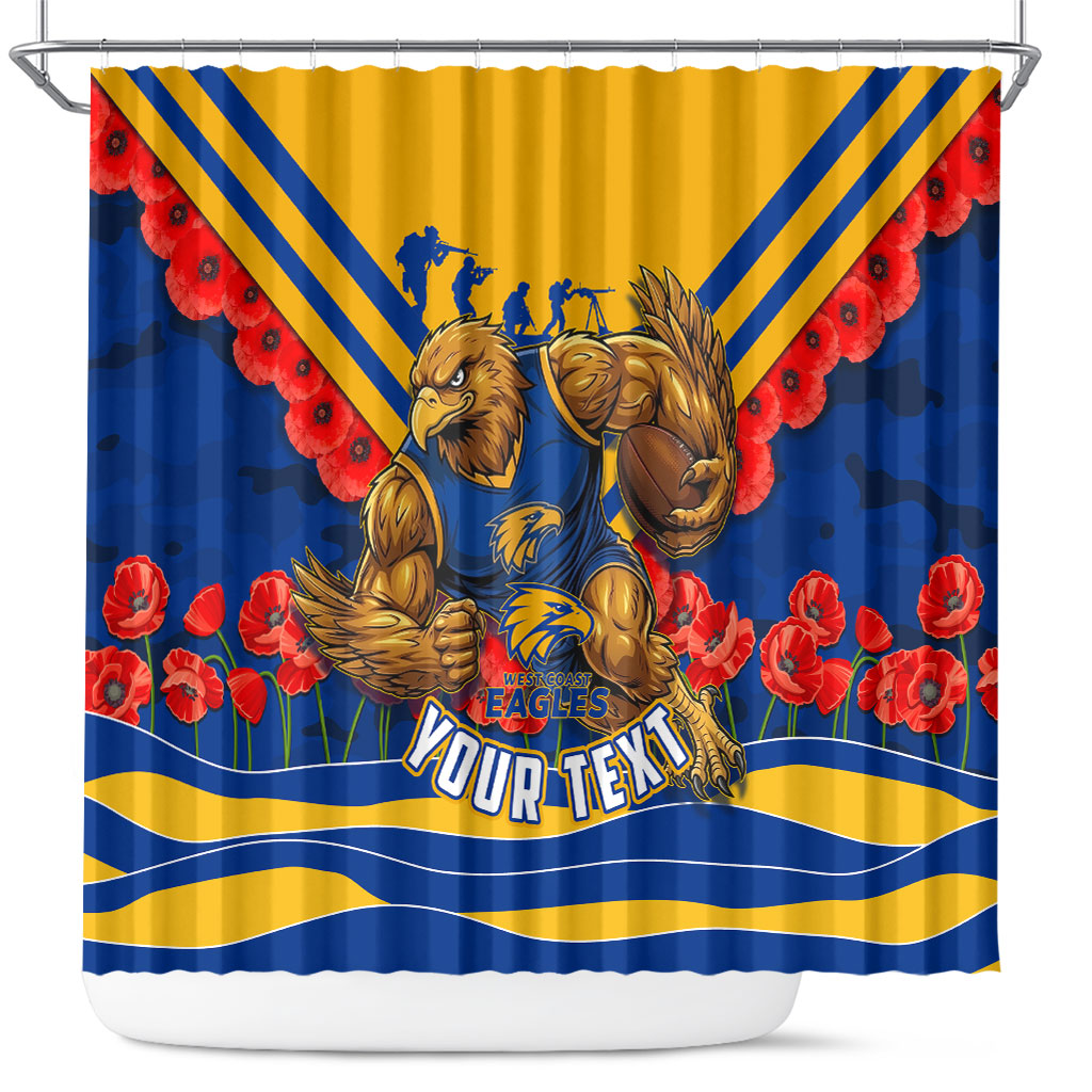 Personalised West Coast Eagles ANZAC Shower Curtain Military Remembrance Australian Football Mascot Camouflage