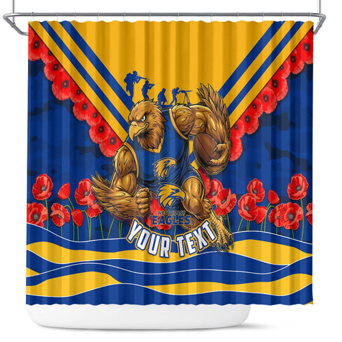 Personalised West Coast Eagles ANZAC Shower Curtain Military Remembrance Australian Football Mascot Camouflage