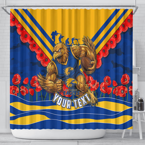 Personalised West Coast Eagles ANZAC Shower Curtain Military Remembrance Australian Football Mascot Camouflage