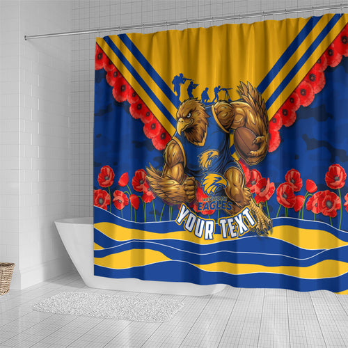 Personalised West Coast Eagles ANZAC Shower Curtain Military Remembrance Australian Football Mascot Camouflage