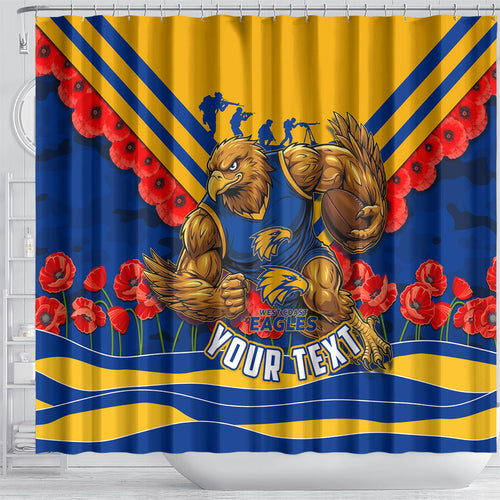 Personalised West Coast Eagles ANZAC Shower Curtain Military Remembrance Australian Football Mascot Camouflage