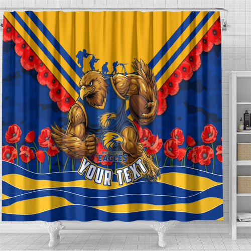 Personalised West Coast Eagles ANZAC Shower Curtain Military Remembrance Australian Football Mascot Camouflage