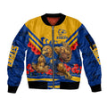 Personalised West Coast Eagles ANZAC Sleeve Zip Bomber Jacket Military Remembrance Australian Football Mascot Camouflage