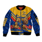 Personalised West Coast Eagles ANZAC Sleeve Zip Bomber Jacket Military Remembrance Australian Football Mascot Camouflage