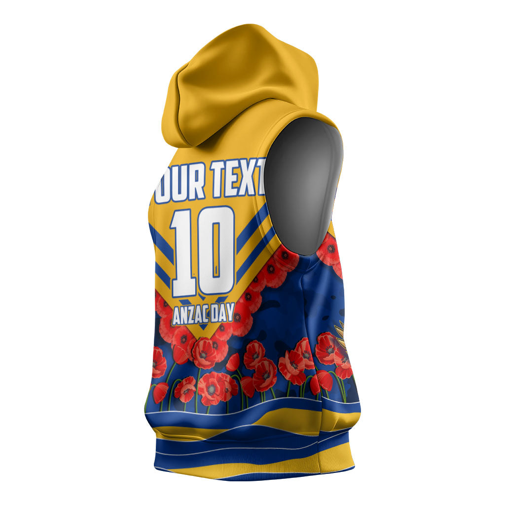 Personalised West Coast Eagles ANZAC Sleeveless Hoodie Military Remembrance Australian Football Mascot Camouflage