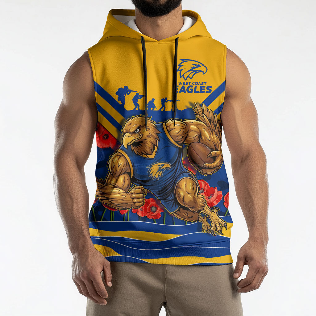 Personalised West Coast Eagles ANZAC Sleeveless Hoodie Military Remembrance Australian Football Mascot Camouflage