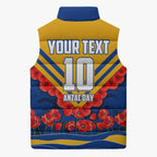 Personalised West Coast Eagles ANZAC Sleeveless Puffer Jacket Military Remembrance Australian Football Mascot Camouflage