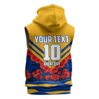 Personalised West Coast Eagles ANZAC Sleeveless Zip Hoodie Military Remembrance Australian Football Mascot Camouflage