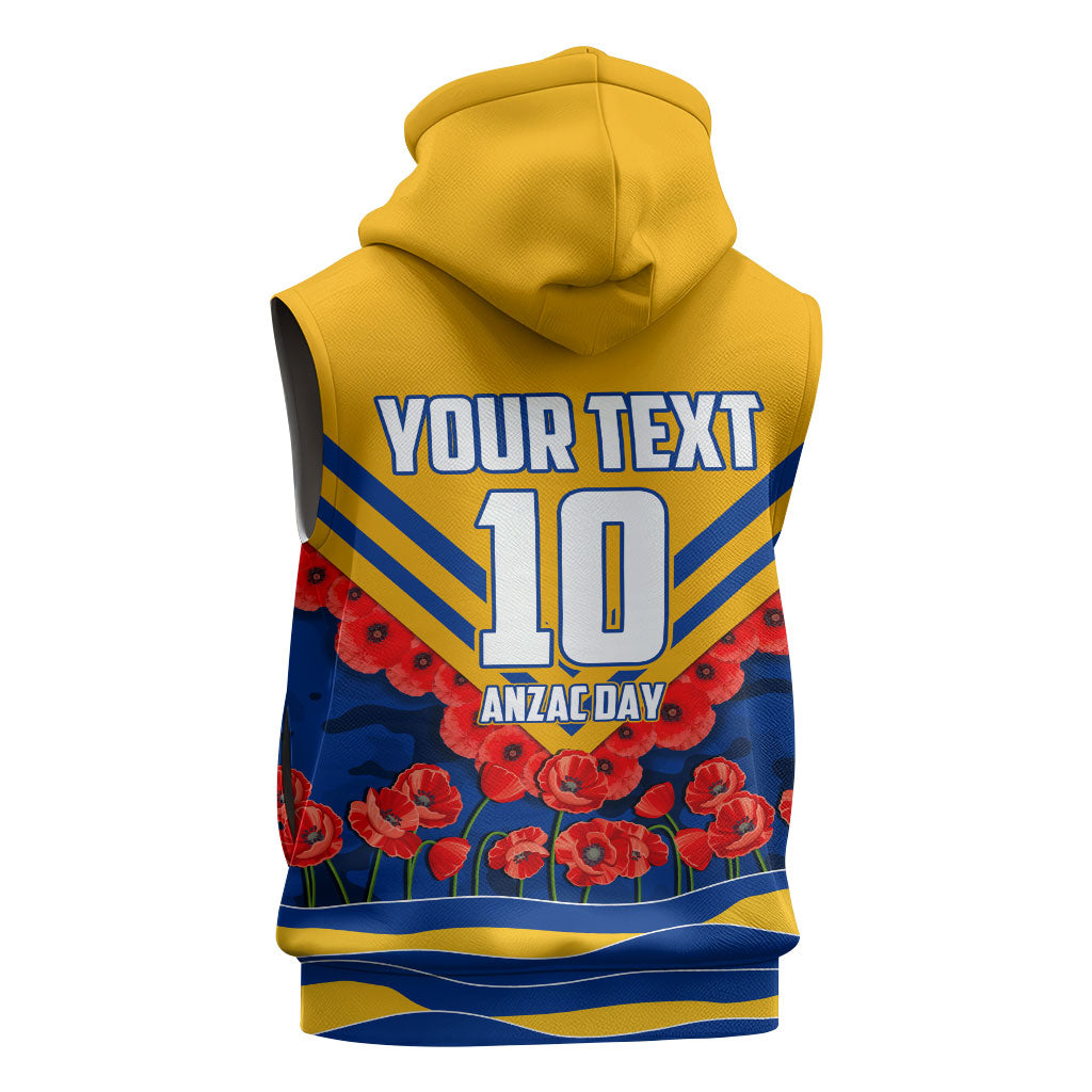 Personalised West Coast Eagles ANZAC Sleeveless Zip Hoodie Military Remembrance Australian Football Mascot Camouflage
