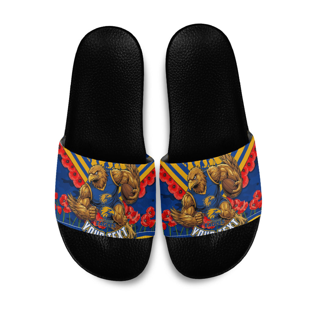 Personalised West Coast Eagles ANZAC Slide Sandals Military Remembrance Australian Football Mascot Camouflage
