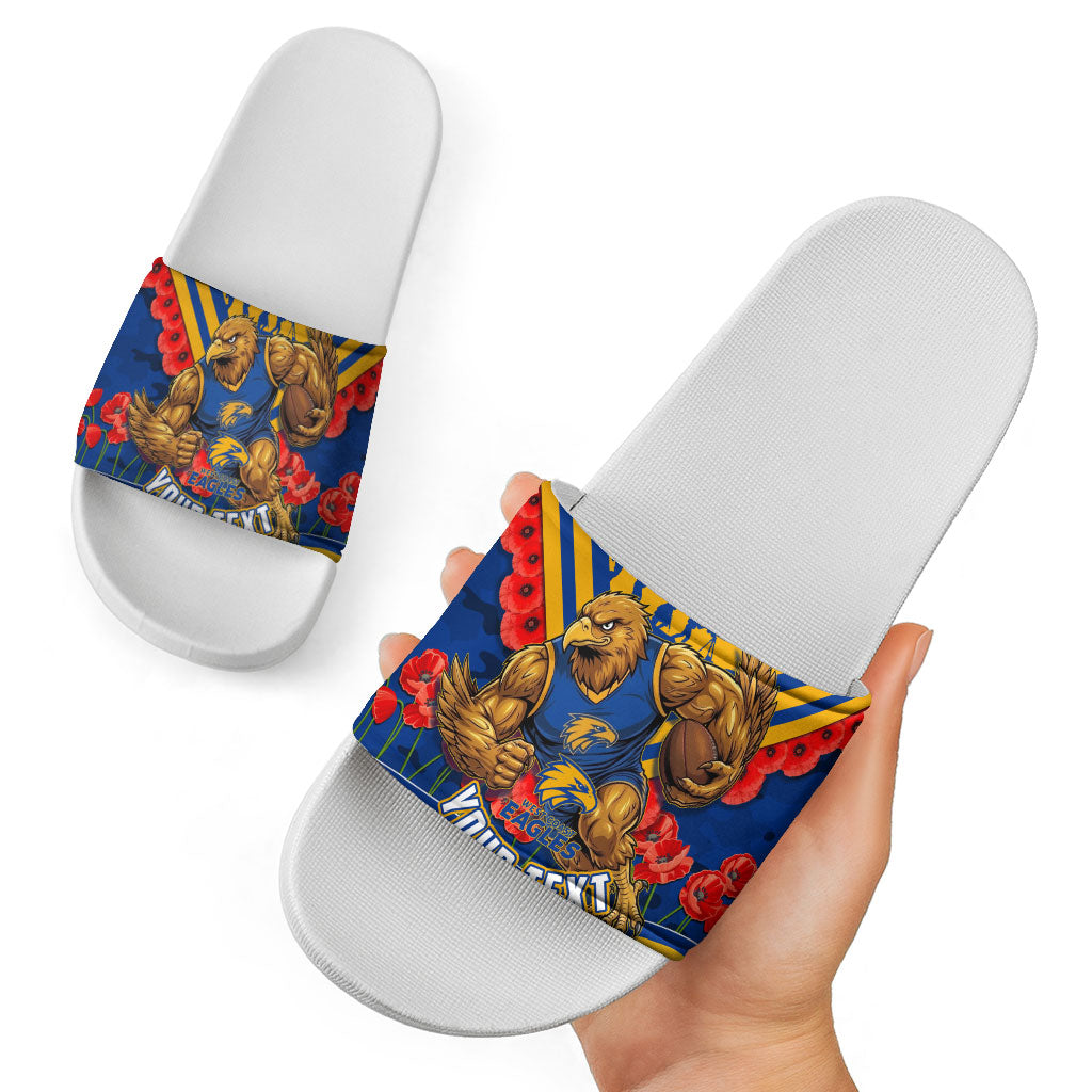 Personalised West Coast Eagles ANZAC Slide Sandals Military Remembrance Australian Football Mascot Camouflage