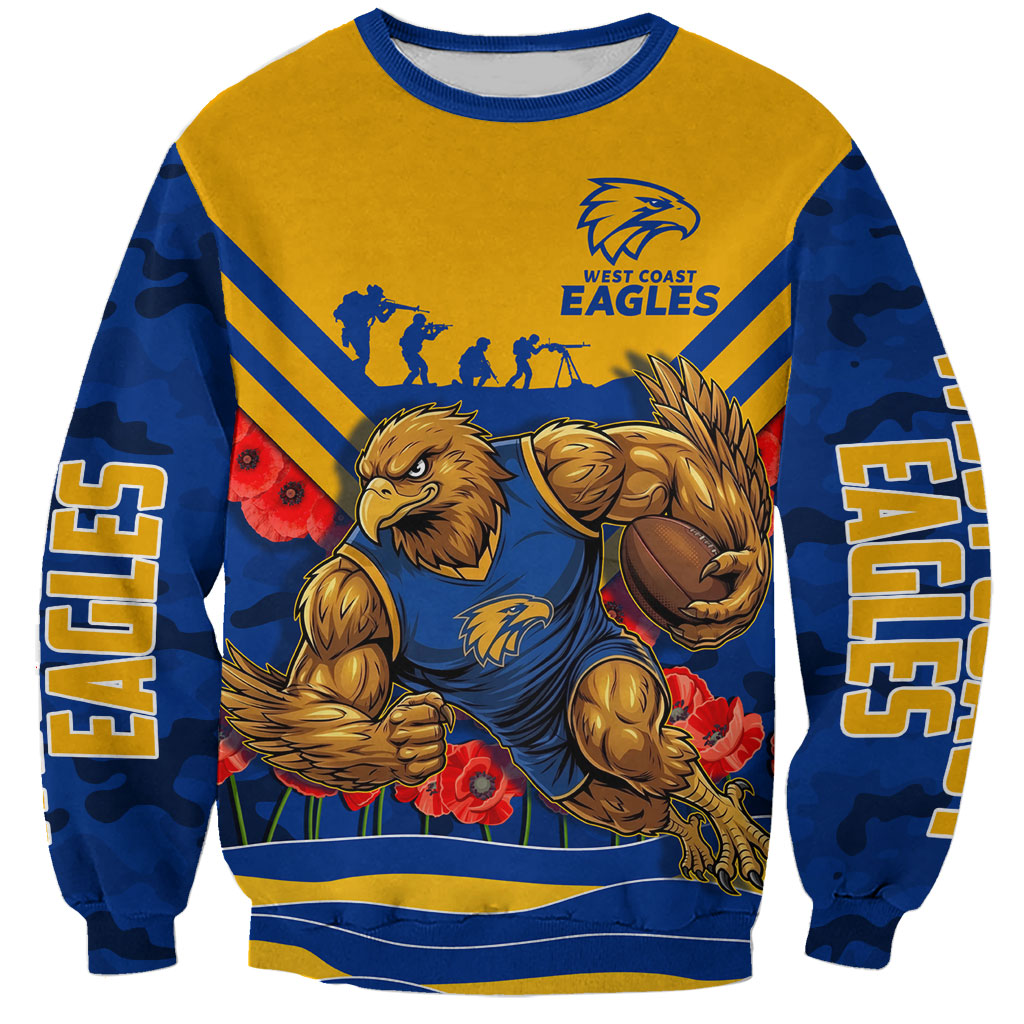 Personalised West Coast Eagles ANZAC Sweatshirt Military Remembrance Australian Football Mascot Camouflage