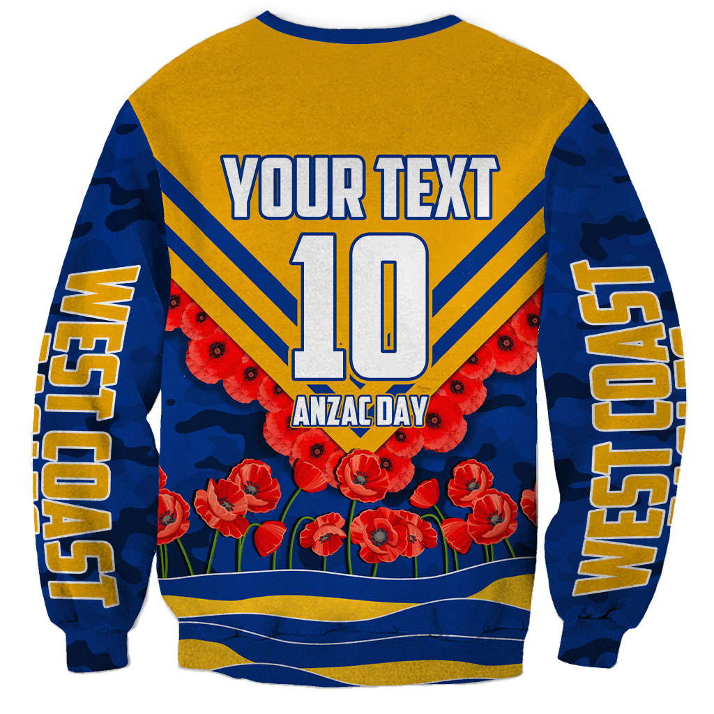 Personalised West Coast Eagles ANZAC Sweatshirt Military Remembrance Australian Football Mascot Camouflage