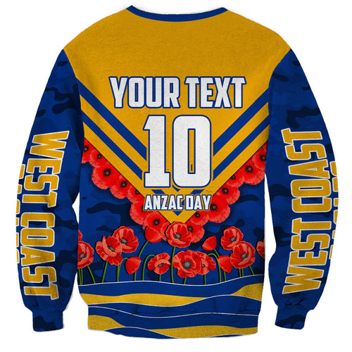 Personalised West Coast Eagles ANZAC Sweatshirt Military Remembrance Australian Football Mascot Camouflage