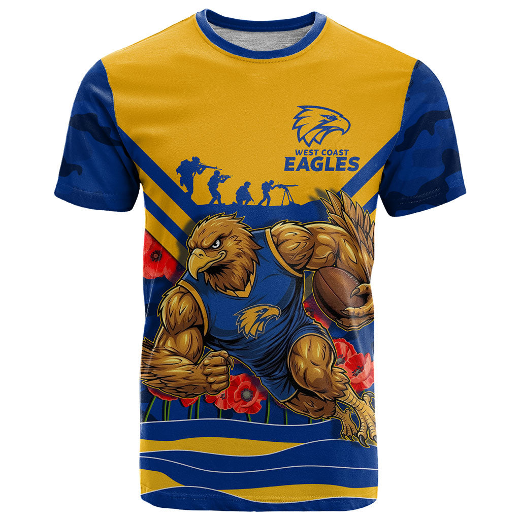 Personalised West Coast Eagles ANZAC T Shirt Military Remembrance Australian Football Mascot Camouflage