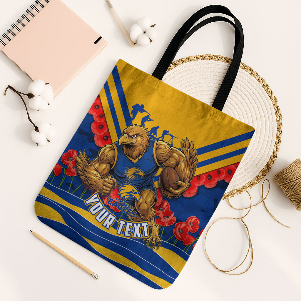 Personalised West Coast Eagles ANZAC Tote Bag Military Remembrance Australian Football Mascot Camouflage