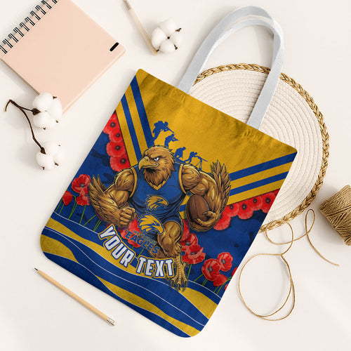 Personalised West Coast Eagles ANZAC Tote Bag Military Remembrance Australian Football Mascot Camouflage