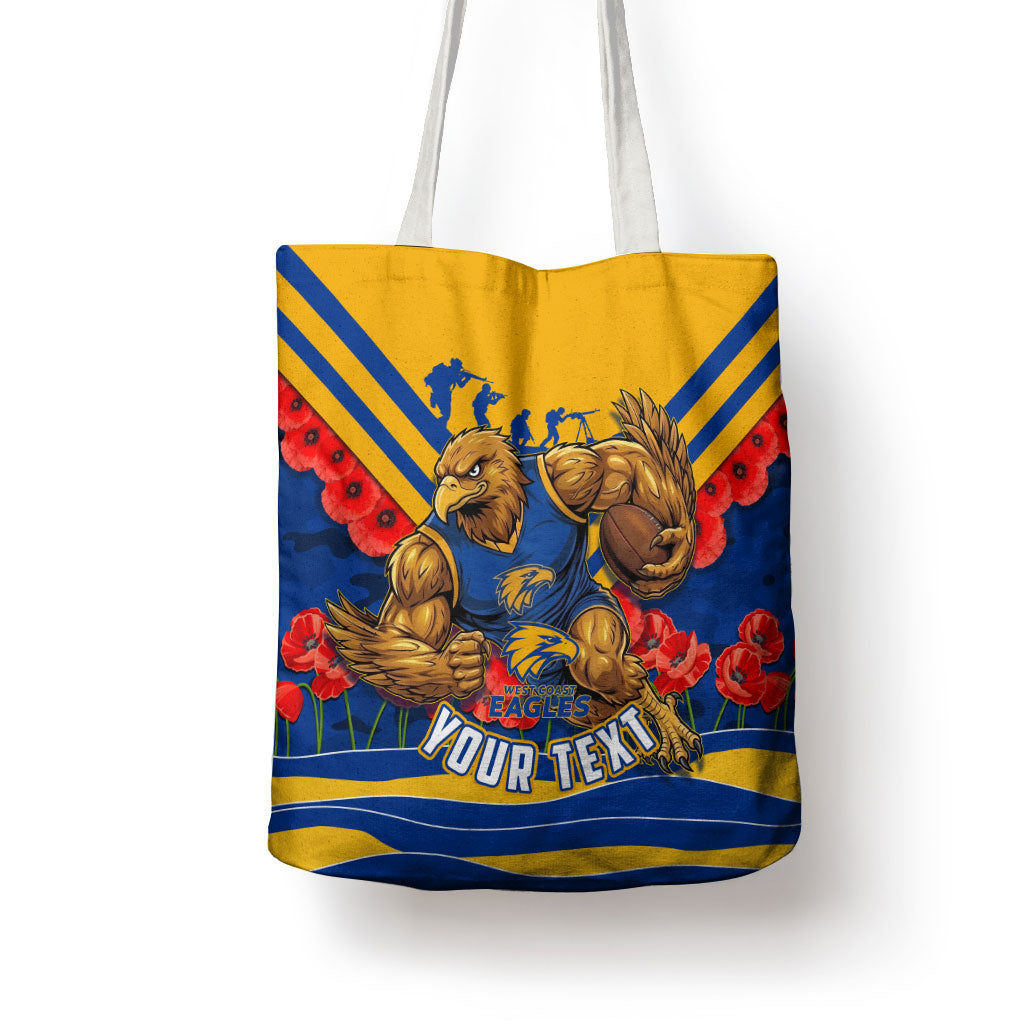 Personalised West Coast Eagles ANZAC Tote Bag Military Remembrance Australian Football Mascot Camouflage