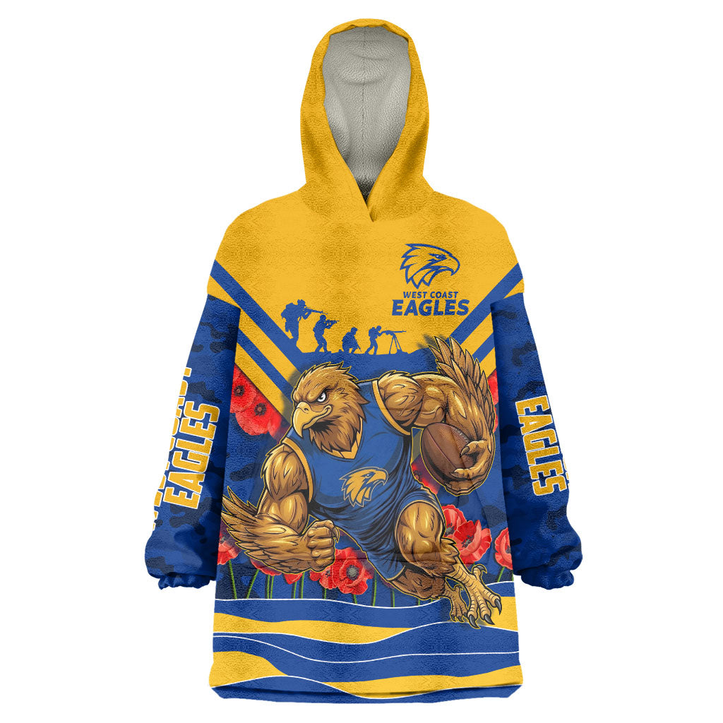 Personalised West Coast Eagles ANZAC Wearable Blanket Hoodie Military Remembrance Australian Football Mascot Camouflage