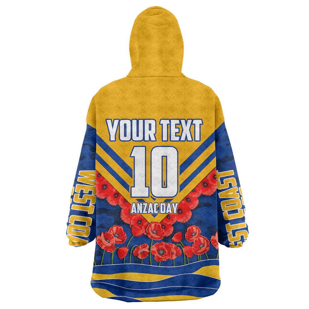 Personalised West Coast Eagles ANZAC Wearable Blanket Hoodie Military Remembrance Australian Football Mascot Camouflage
