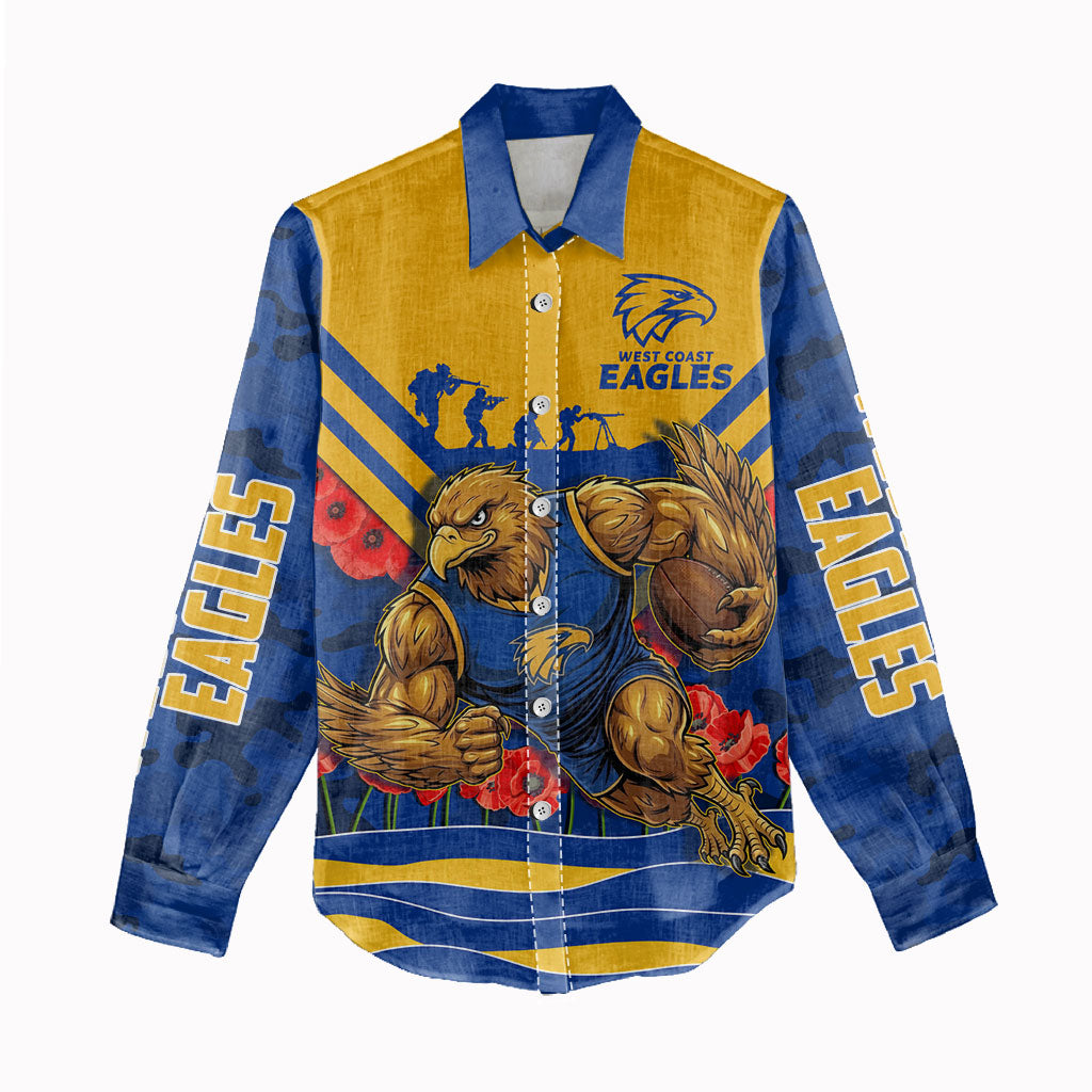 Personalised West Coast Eagles ANZAC Women Casual Shirt Military Remembrance Australian Football Mascot Camouflage