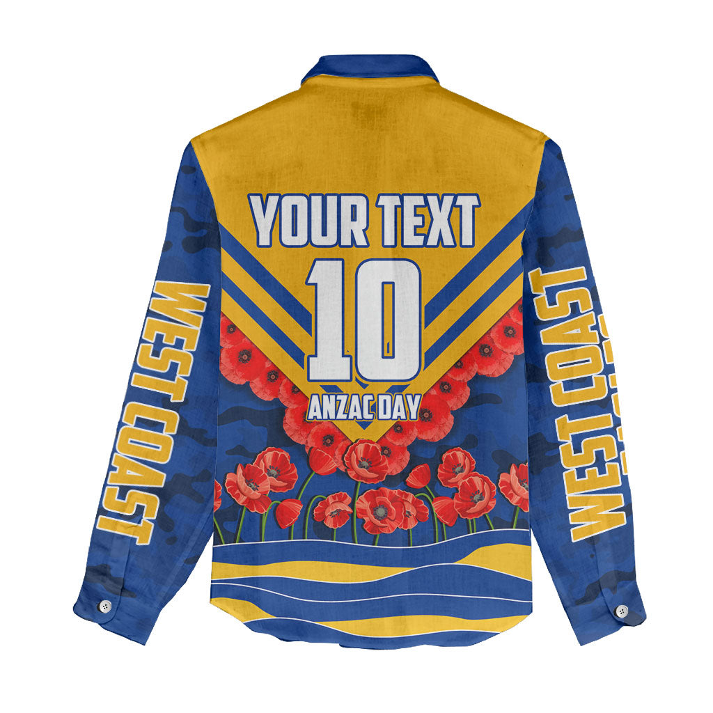 Personalised West Coast Eagles ANZAC Women Casual Shirt Military Remembrance Australian Football Mascot Camouflage