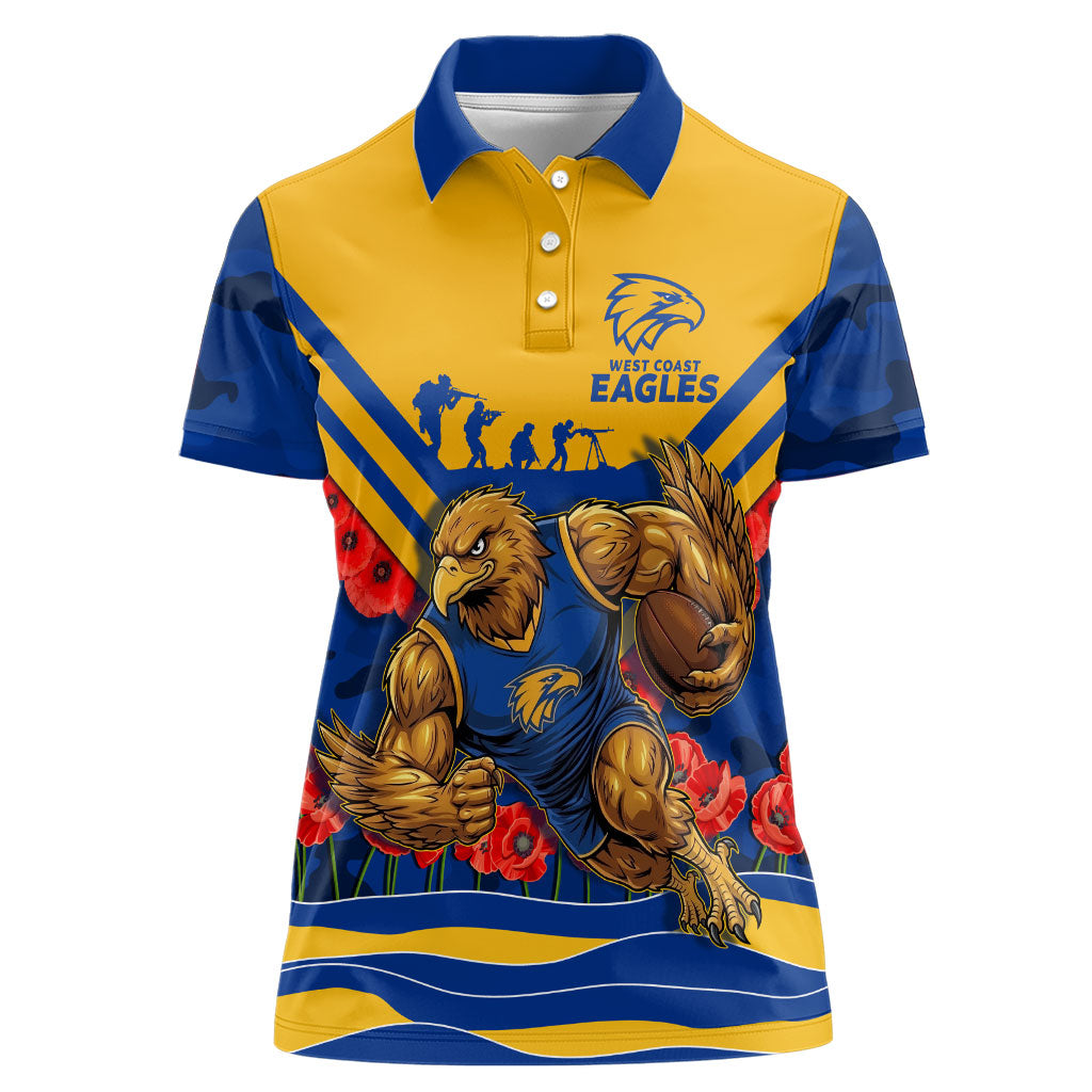 Personalised West Coast Eagles ANZAC Women Polo Shirt Military Remembrance Australian Football Mascot Camouflage